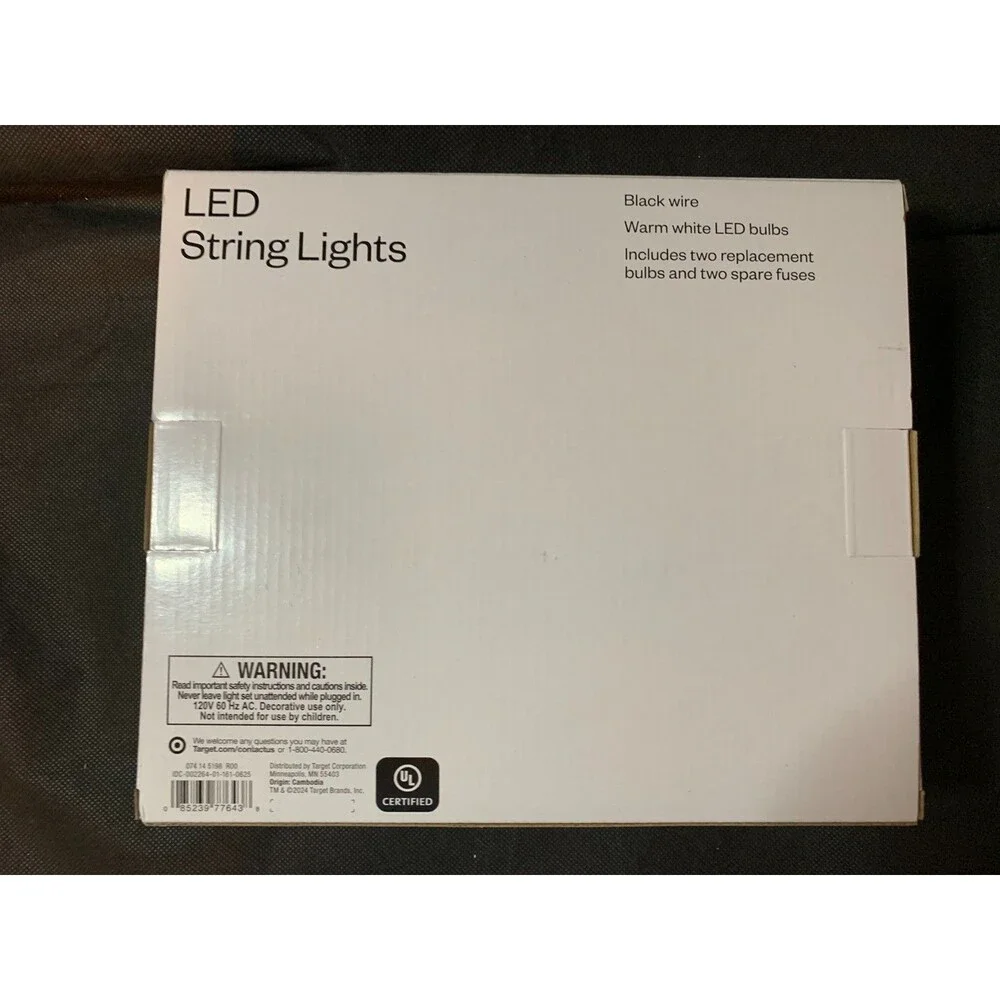 Room Essentials LED String Lights 10 Tan Basket Weave Plastic Include Fuse NIB